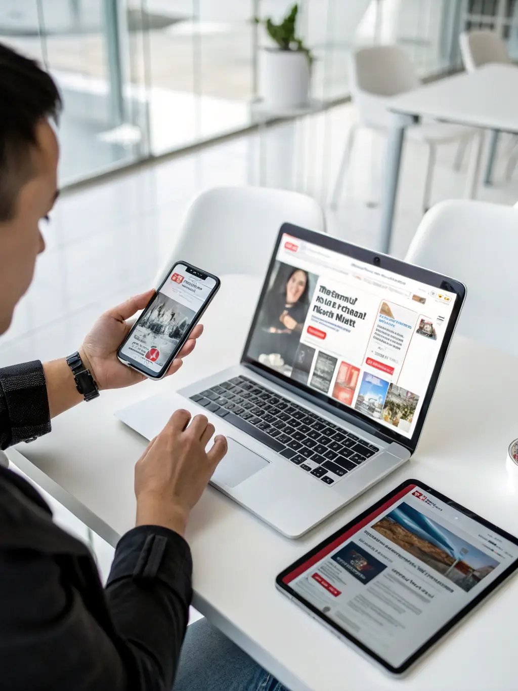 A split screen showing a mobile phone displaying an engaging SMS message on one side and search engine results with prominent ad placements on the other, illustrating Logic Digital Media's integrated SMS and search marketing approach.
