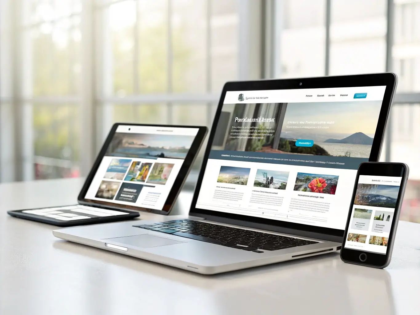 A modern, responsive website displayed on various devices (desktop, tablet, smartphone), highlighting its user-friendly design and functionality.