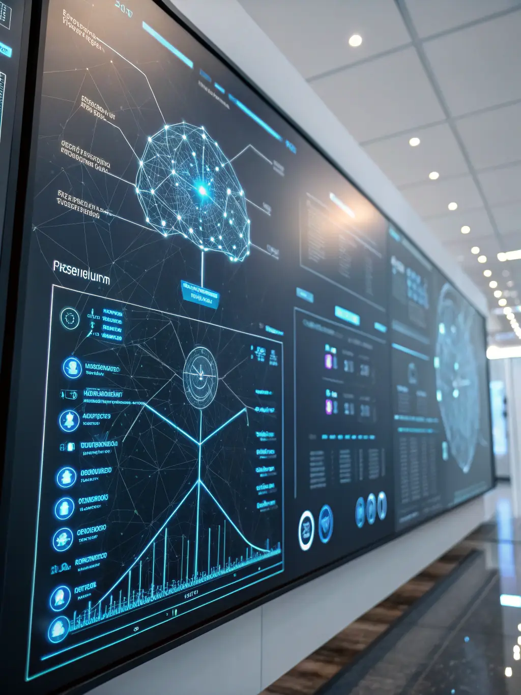 An abstract representation of interconnected nodes and data streams, symbolizing the power of AI automation in streamlining marketing processes and enhancing customer engagement for Logic Digital Media's clients.